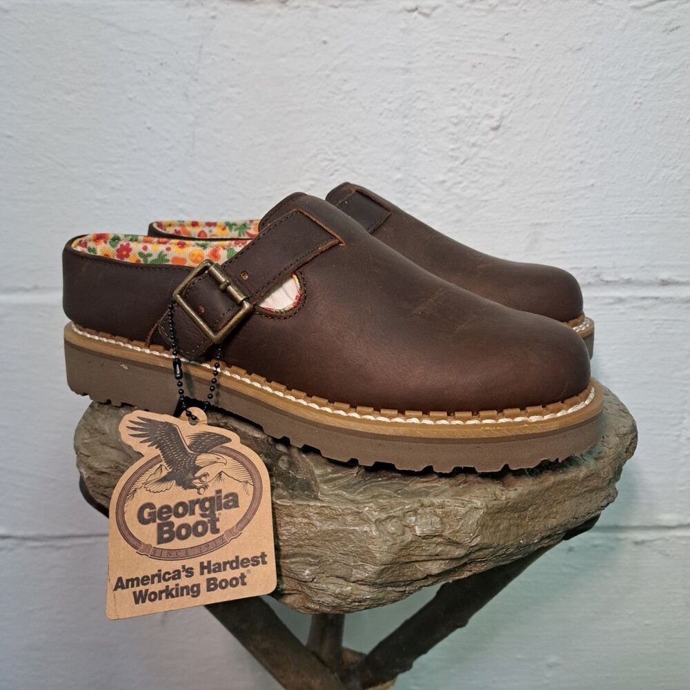 Georgia Giant Boots Womens Size 6.5 M Shoes Romeo Slip On Brown Leather Clogs